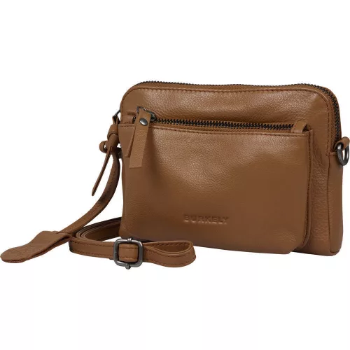 Burkely Lush Lucy konyakbarna női bőr mini válltáska, crossbody 18 x 13 cm