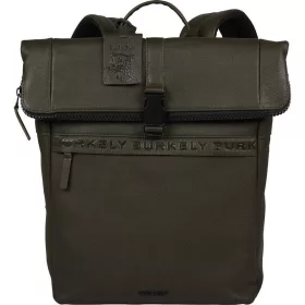   Burkely Minimal Manson Rolltop sötétzöld bőr hátizsák, laptoptartóval 14"  37 x 29 cm