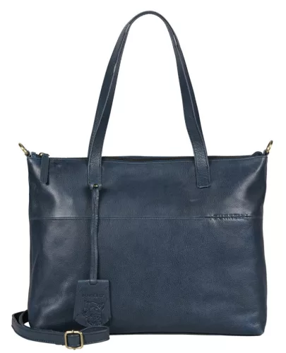Burkely Natural Norah Workbag kék színű női bőr válltáska, kézitáska, laptop tartóval 14"