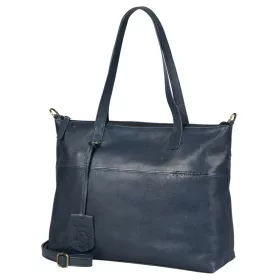   Burkely Natural Norah Workbag kék színű női bőr válltáska, kézitáska, laptop tartóval 14"