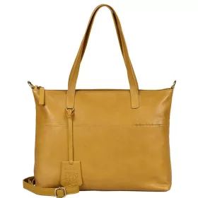   Burkely Natural Norah Workbag sárga színű női bőr válltáska, kézitáska, laptop tartóval 14"