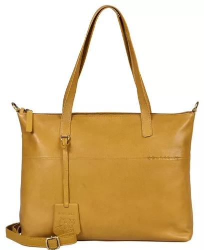 Burkely Natural Norah Workbag sárga színű női bőr válltáska, kézitáska, laptop tartóval 14"