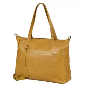   Burkely Natural Norah Workbag sárga színű női bőr válltáska, kézitáska, laptop tartóval 14"