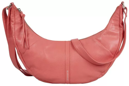 Burkely Nalan korall színű, ívelt női bőr válltáska, crossbody 40 × 18 × 8 cm