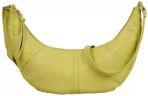 Burkely Nalan banánzöld, ívelt női bőr válltáska, crossbody 40 × 18 × 8 cm