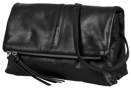 Burkely Nalan fekete női bőr válltáska, crossbody 27 × 18 × 3 cm