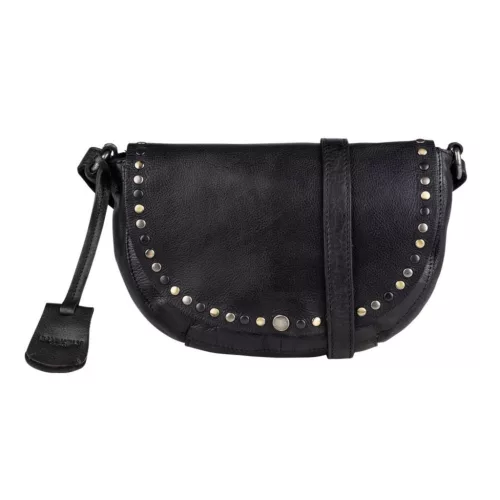 Burkely női fekete bőr oldaltáska, crossbody