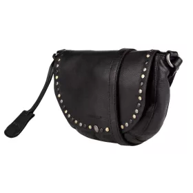 Burkely női fekete bőr oldaltáska, crossbody