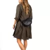 Burkely női fekete bőr oldaltáska, crossbody