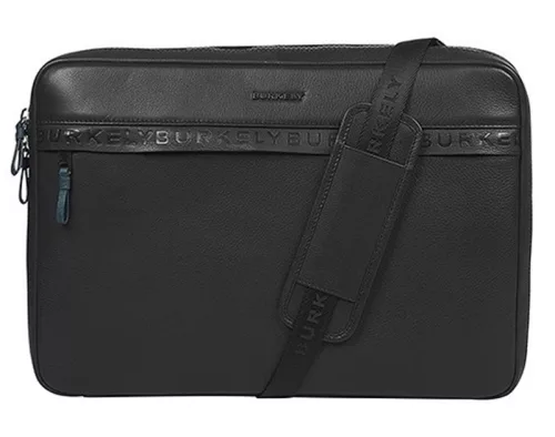 Burkely Bold Bobby Sleeve fekete bőr laptoptáska, oldaltáska 15.6"  39 x 28 cm