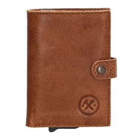   Hide&Stiches konyak bőr pop-up mini pénztárca, kártyatartó 10×7 cm