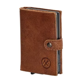   Hide&Stiches konyak bőr pop-up mini pénztárca, kártyatartó 10×7 cm