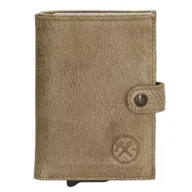   Hide&Stiches homokszínű bőr pop-up mini pénztárca, kártyatartó 10×7 cm
