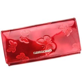   Gregorio BT-114 női lakkbőr pénztárca, piros pillangó mintás, 17,5 × 9,5 cm