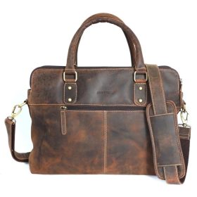   Giorgio Carelli: antikolt, koptatott hatású, pull-up bőr válltáska, laptop táska 41 cm