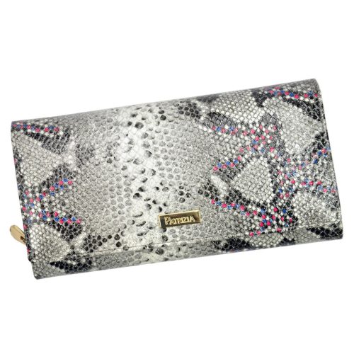PATRIZIA SN-106 RFID szürke-pink kígyóbőr mintás női bőr pénztárca 19 x 10 x 4 cm