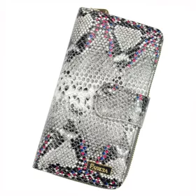   PATRIZIA SN-116 RFID szürke-pink kígyóbőr mintás női bőr pénztárca 9.5 x 16.5 x 3.5 cm