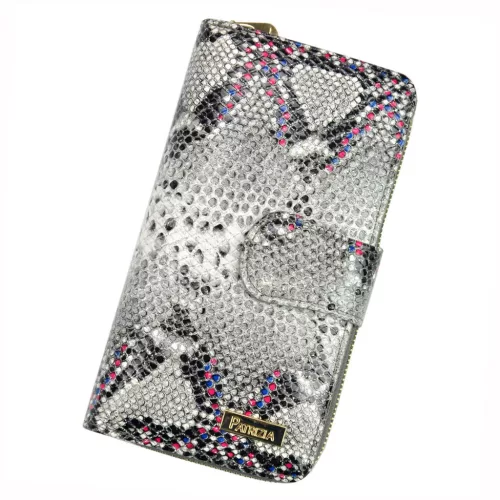 PATRIZIA SN-116 RFID szürke-pink kígyóbőr mintás női bőr pénztárca 9.5 x 16.5 x 3.5 cm