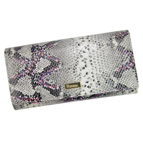 PATRIZIA SN-122 RFID szürke-pink kígyóbőr mintás női bőr pénztárca 19.5 x 10 x 4 cm