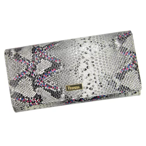 PATRIZIA SN-122 RFID szürke-pink kígyóbőr mintás női bőr pénztárca 19.5 x 10 x 4 cm