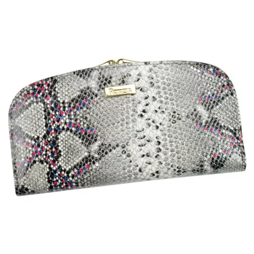 PATRIZIA SN-123 RFID szürke-pink kígyóbőr mintás női bőr pénztárca 18.5 x 10 x 3.5 cm