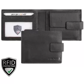   Giorgio Carelli féfi fekete bőr átfogópántos pénztárca, 11,5×9 cm,  RFID
