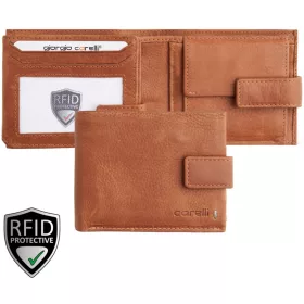   Giorgio Carelli féfi konyak bőr átfogópántos pénztárca, 11,5×9 cm,  RFID