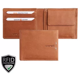   Giorgio Carelli férfi konyak bőr pénztárca RFID védelemmel, 11 × 9 cm