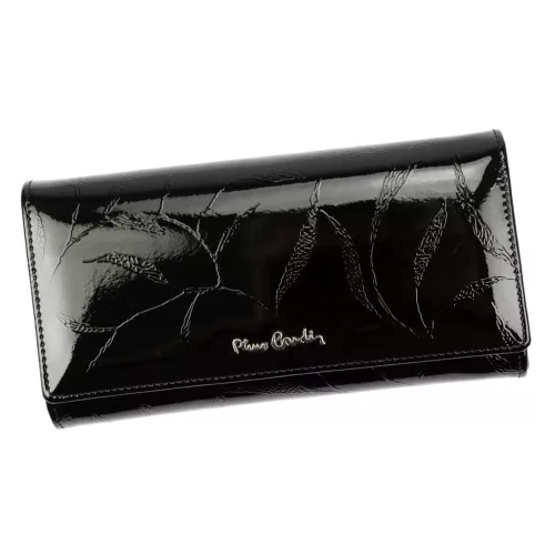 Pierre Cardin 02 LEAF 122 fekete lakkbőr női pénztárca 19,5 x 10 cm