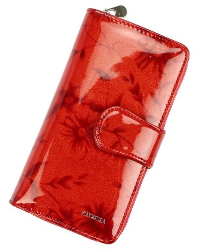 Patrizia FL-116 női virágmintás piros lakkbőr pénztárca 10 × 17 cm