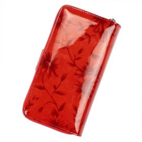   Patrizia FL-116 női virágmintás piros lakkbőr pénztárca 10 × 17 cm