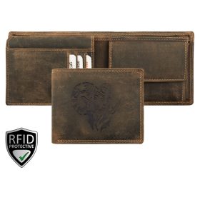   Giorgio Carelli muflon fej motívumos bőr pénztárca RFID védelemmel, 12 × 9,5 cm