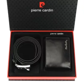   Pierre Cardin ZG-103-BR fekete férfi bőrpénztárca-bőr öv, ajándék szett 130 cm