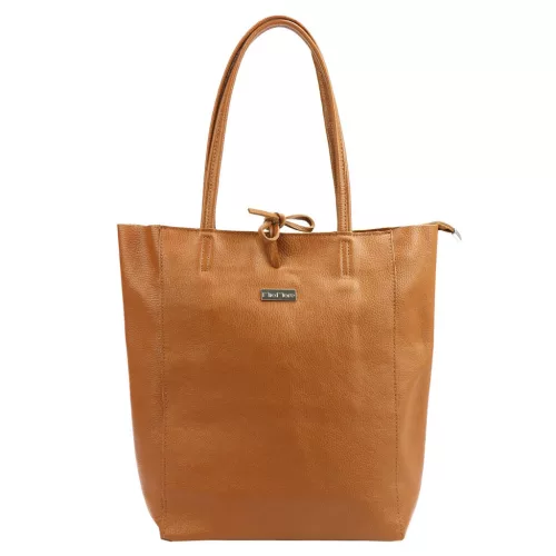 MiaMore 01-014 Z konyak női bőr válltáska, shopper 40 x 38 x 13 cm