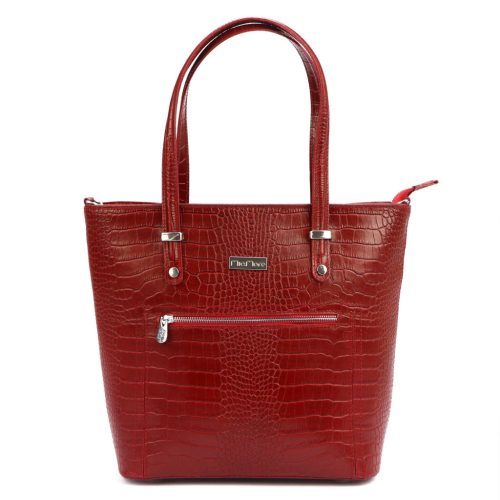 MiaMore 01-011 CROCO piros női bőr válltáska 38 x 32 x 13 cm 