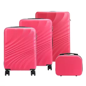   Gregorio pink ABS 4 részes keményfalú bőrönd szett, kozmetikai táskával  30/55/65/75 cm