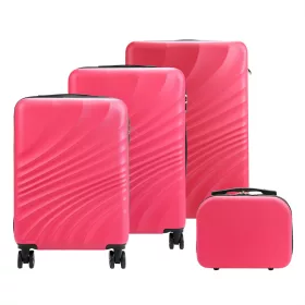   Gregorio pink ABS 4 részes keményfalú bőrönd szett, kozmetikai táskával  30/55/65/75 cm