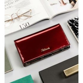   Peterson sötétpiros-croco mintás női lakk bőr pénztárca RFID 17,5×9,5 cm