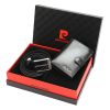 Pierre Cardin ZG-115 fekete férfi bőrpénztárca, bőr öv ajándék szett 125 cm