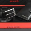 Pierre Cardin ZG-115 fekete férfi bőrpénztárca, bőr öv ajándék szett 125 cm