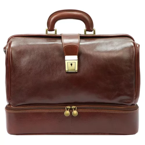 Florence MD-2 fenék rekeszes olasz barna valódi bőr orvosi táska 38 x 28 x 18 cm