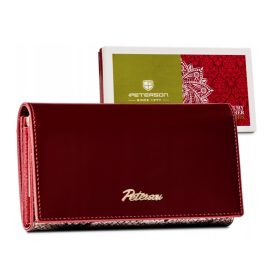   Peterson sötétpiros-croco mintás női lakk bőr pénztárca RFID 15,5×9 cm