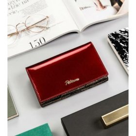   Peterson sötétpiros-croco mintás női lakk bőr pénztárca RFID 15,5×9 cm