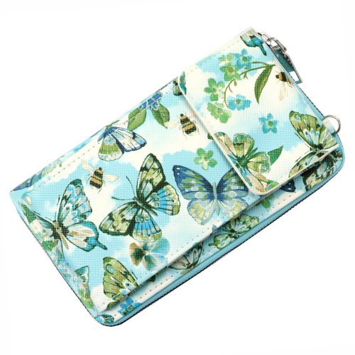 Jessica K-3302 türkiz mintás női rostbőr pénztárca, mobiltelefon tartó 19.5 x 11.5 x 5 cm