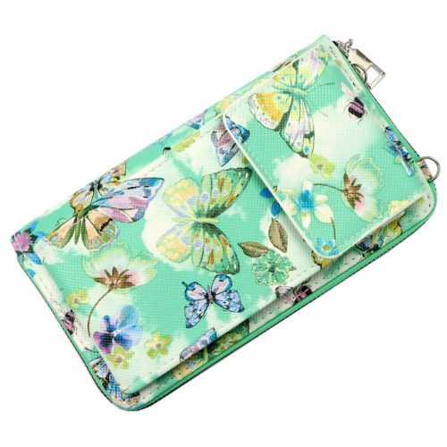 Jessica K-3302 zöld női rostbőr pénztárca, mobiltelefon tartó 19.5 x 11.5 x 5 cm