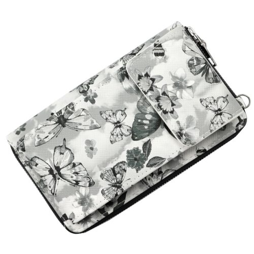 Jessica K-3302 fekete-fehér mintás női rostbőr pénztárca, mobiltelefon tartó 19.5 x 11.5 x 5 cm