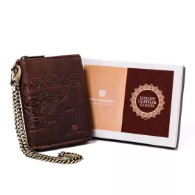   Peterson láncos, barna férfi bőr pénztárca nyomott mintával RFID 13×10 cm