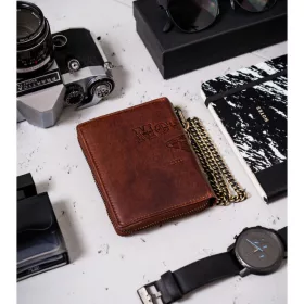   Peterson láncos, barna férfi bőr pénztárca nyomott mintával RFID 13×10 cm
