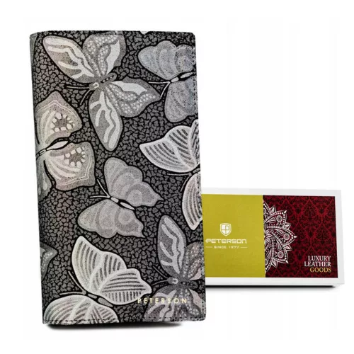 Peterson PTN 421431-ONBF szürke pillangó mintás női bőr pénztárca 10 x 19 x 2.5 cm