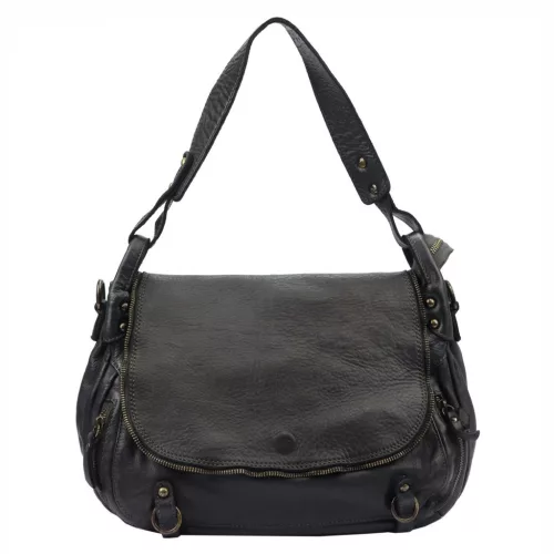 VS 003 fekete női bőr válltáska, oldaltáska 36 x 30 x 17 cm